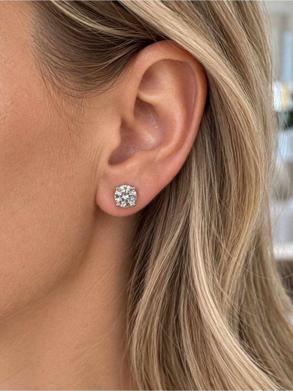 Sterling 925 silver Classic Clear Moissanite studs Earrings - 7mm Clear